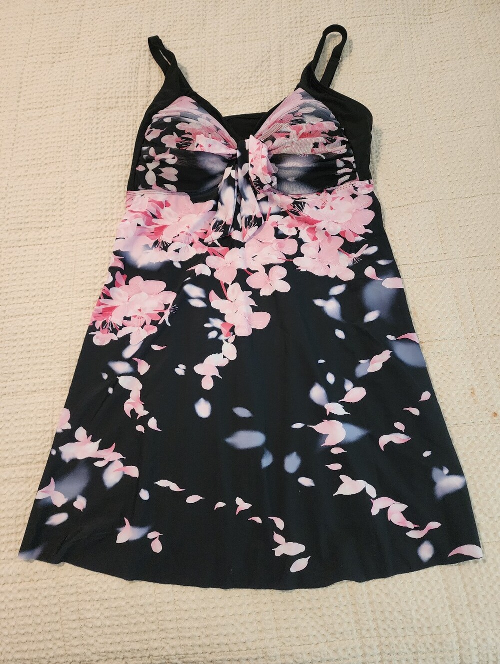 Anna Nikole Black & Pink Floral A-Line Women's Swim Dress Top Only 20W NEW